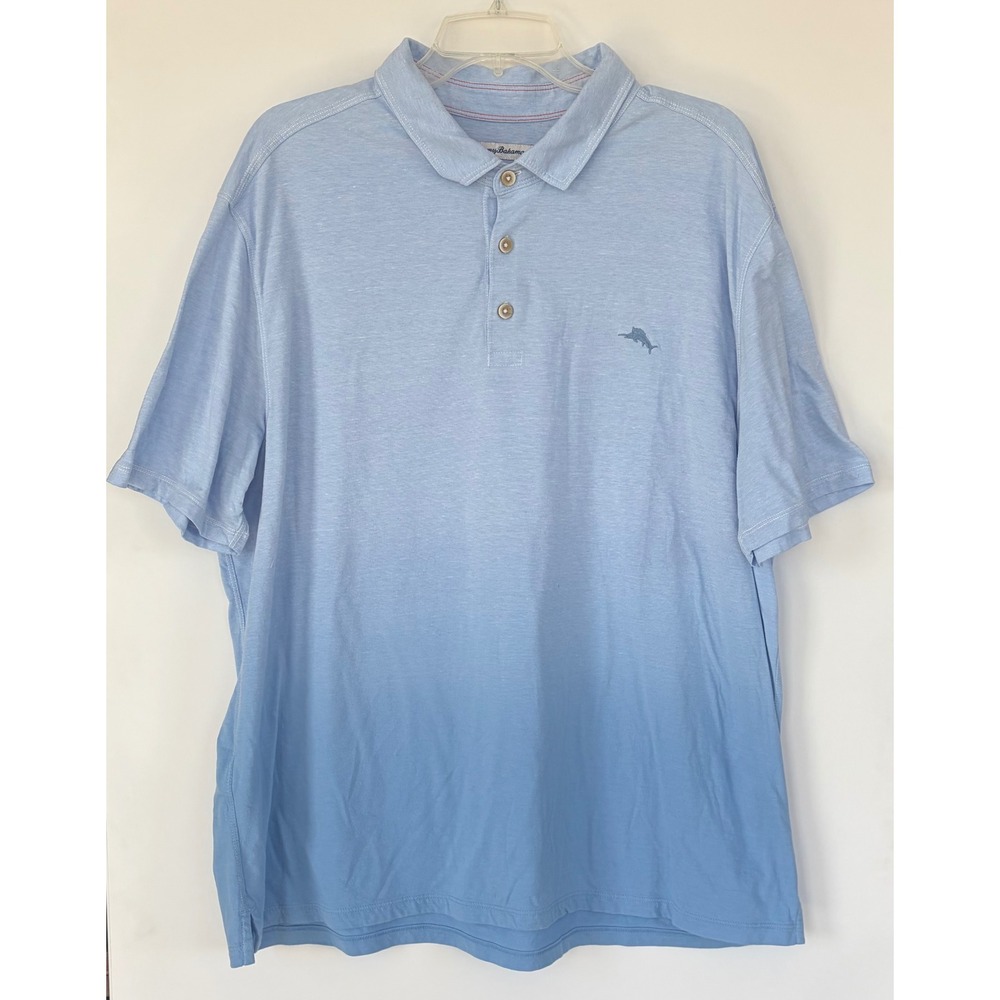 Tommy Bahama IslandZone Polo Shirt Mens XL Blue Ombre Fade Short Sleeve Marlin
